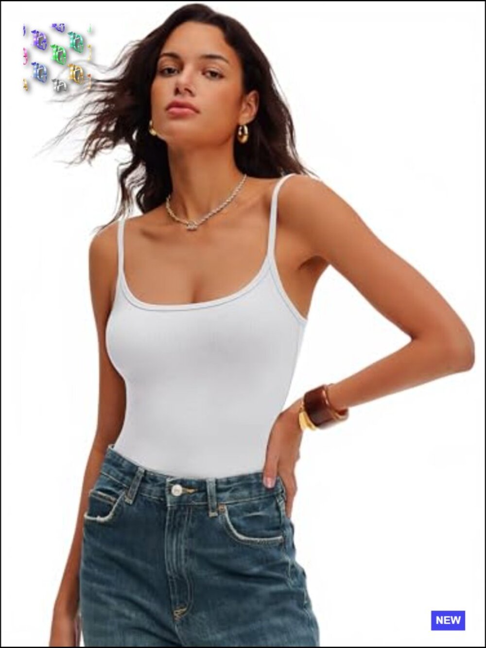 Square Neck Spaghetti Strap Cami Bodysuit Sleeveless Ribbed Knit Basic Skinny - Picture 6 of 7
